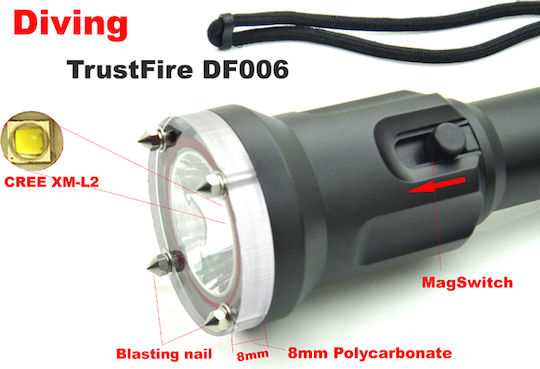Trustfire DF-006 Акумулаторен Водолазен Фенер LED с Яркост 650 Лумена за Дълбочина до 100 м