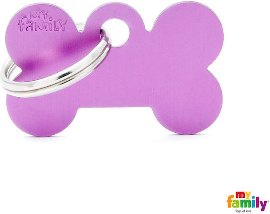 My Family Dog ID Tag Bone Purple Metal Personalized