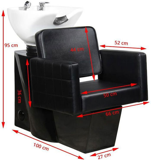 Stationary Hair Salon Sink with Black Synthetic Skin Chair M100xP96cm