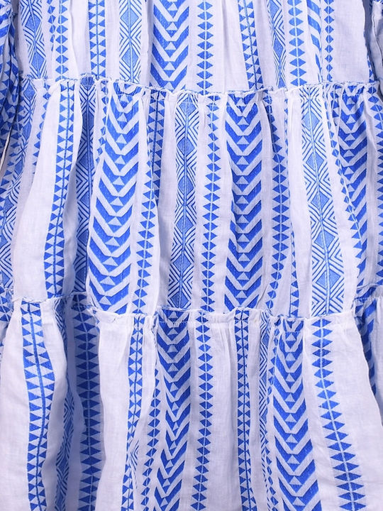 Dress - short cotton dress - kaftan with patterns Blue