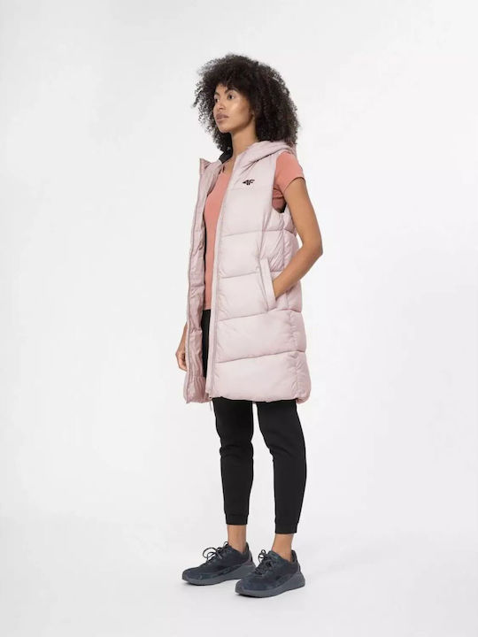 4F Women's Long Puffer Jacket for Spring or Autumn Pink