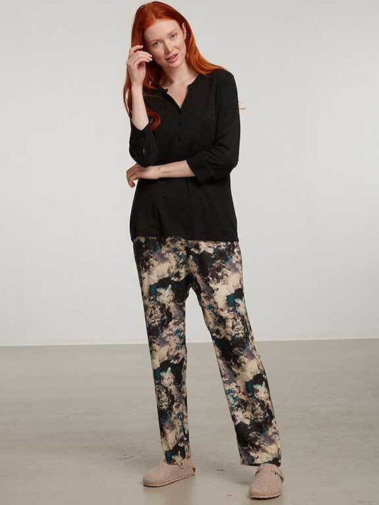 Women's Penye Mood pajamas - Embroidery - Black