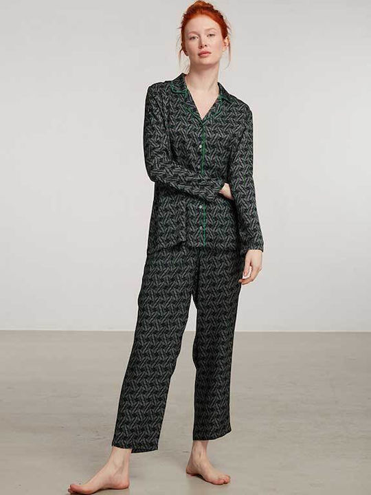 Women's Penye Mood pajamas - Embroidery - Dark green