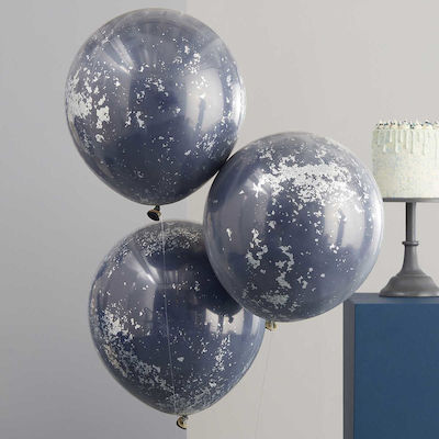 Clear Blue Balloon Set with Silver Confetti, 3 pcs.