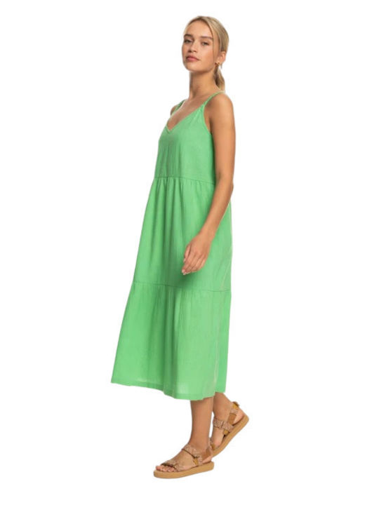 Roxy Waiting Line Summer Midi Dress with Ruffle Absinthe Green