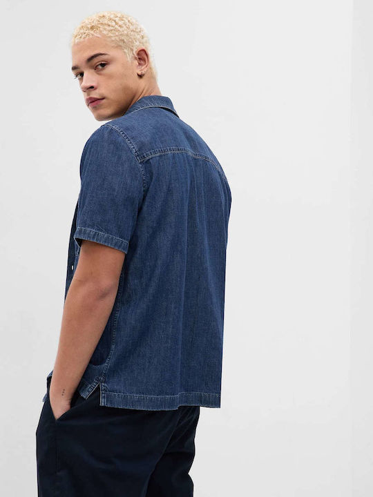 GAP Herrenhemd Kurzärmelig Jeans Blau