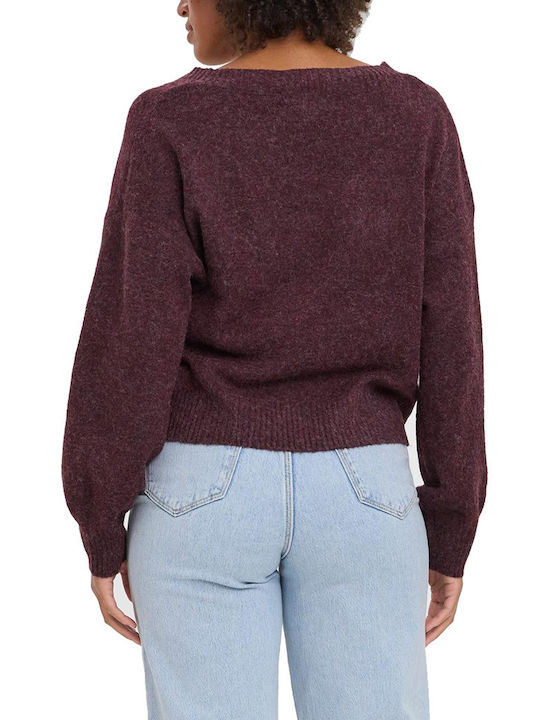 Vero Moda Short Women's Cardigan with Buttons Burgundy