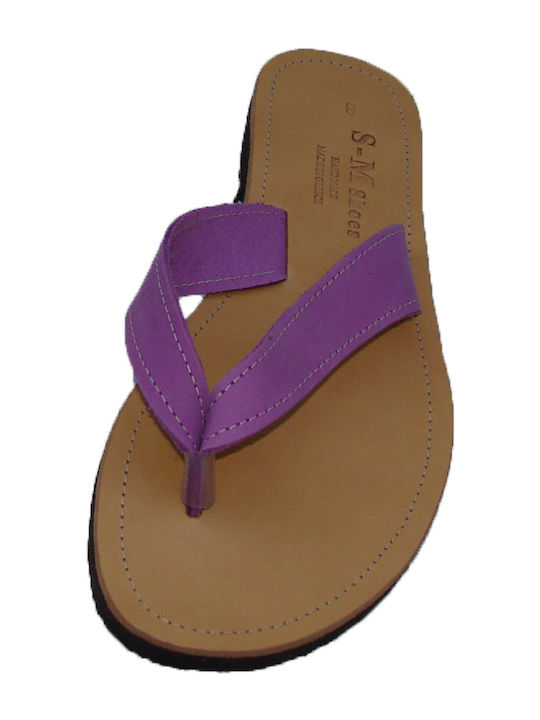 S-Mshoes Leather Women's Flat Sandals in Purple Color