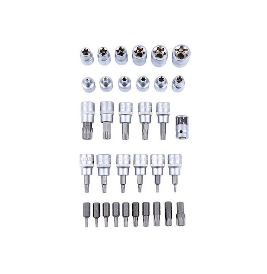 Bit-Stecknüsse mit Bits Torx und Antriebsvierkant 1/4'', 3/8'' Set 34Stück