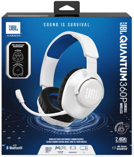 JBL Quantum 360P Drahtloses Über Ohr Gaming-Headset mit Bluetooth / USB Konnektivität Weiß für PS5