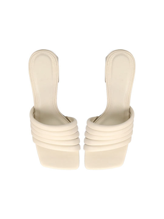 Chunky Heel Mules Beige