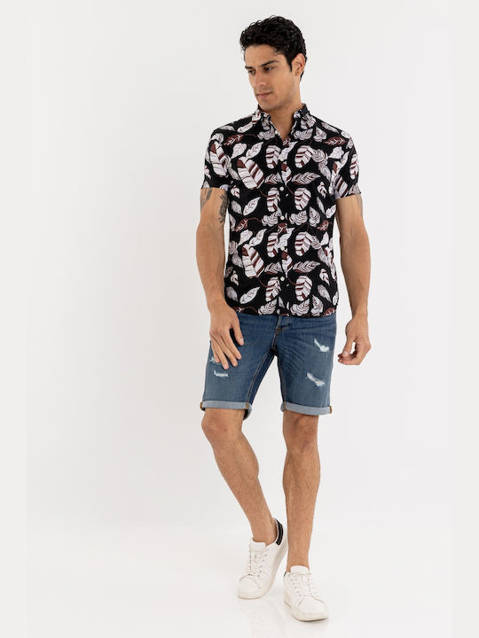 Kurzärmlig Baumwolle Hemd Blumen Black Multi