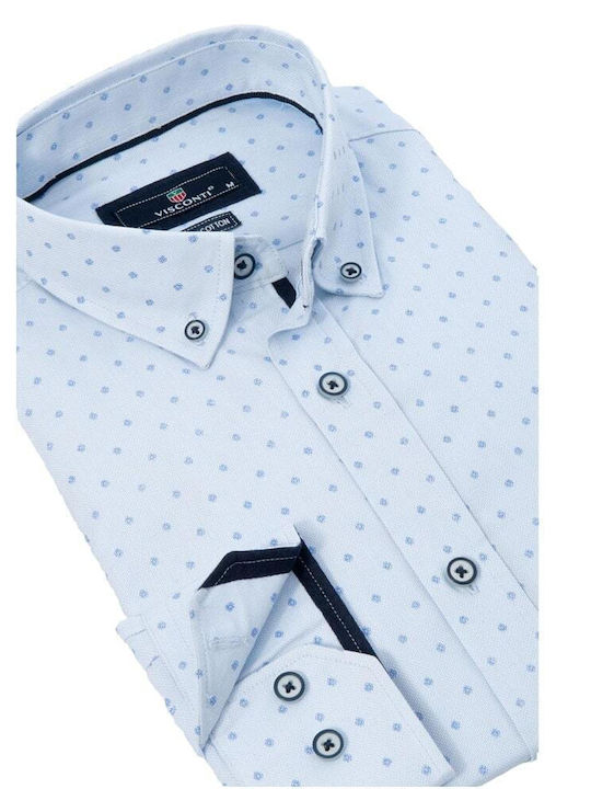 Visconti Men's Shirt Long Sleeve Polka Dot Light Blue