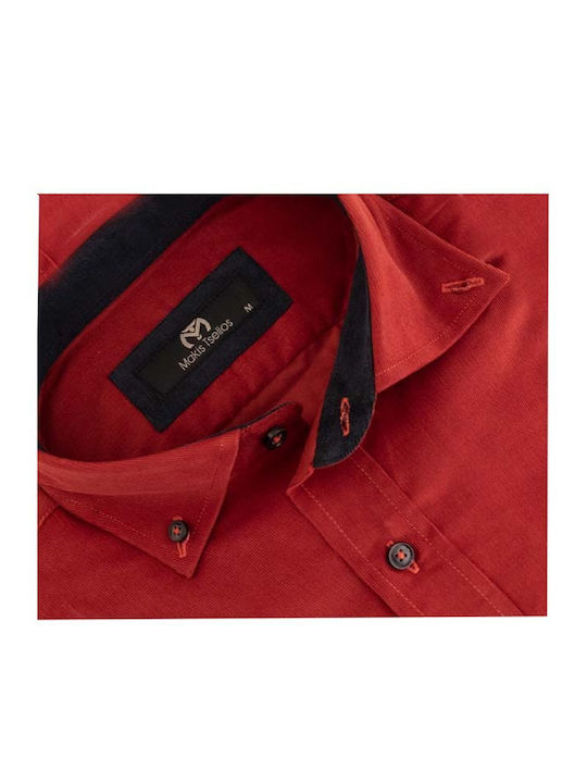 Makis Tselios Fashion Men's Shirt Long Sleeve Corduroy Red