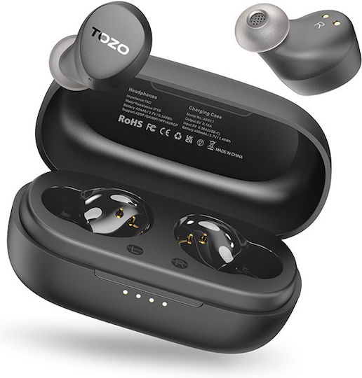 Tozo Tws Agile Dots Earbud Bluetooth Handsfree Ακουστικά με Αντοχή στον Ιδρώτα και Θήκη Φόρτισης Μαύρα