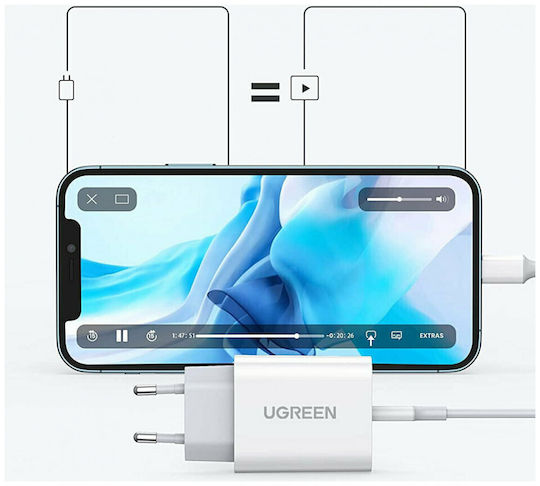 Ugreen Charger with USB-C Port and USB-C - Lightning Cable 20W Power Delivery / Quick Charge 4.0 White (CD137)