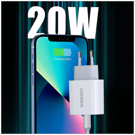 Ugreen Charger with USB-C Port and USB-C - Lightning Cable 20W Power Delivery / Quick Charge 4.0 White (CD137)