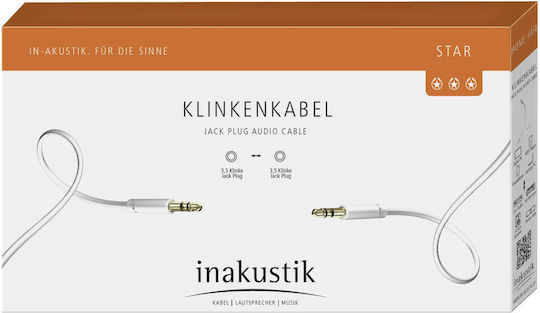 Inakustik Inakustik 3.5mm Jack Cable - 3.5mm Male to 3.5mm Male White Length 3m with Gold Plated Terminals