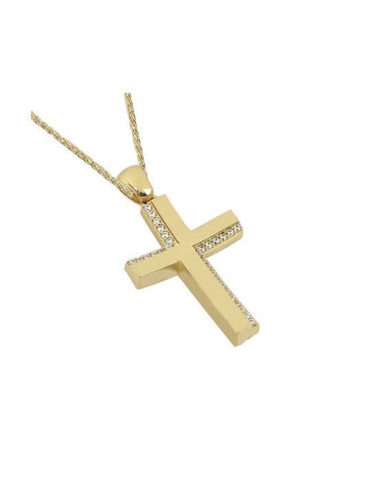 14K gold christening cross with white cubic zirconia (ST001530) (The chain is not included in the price)* T459K