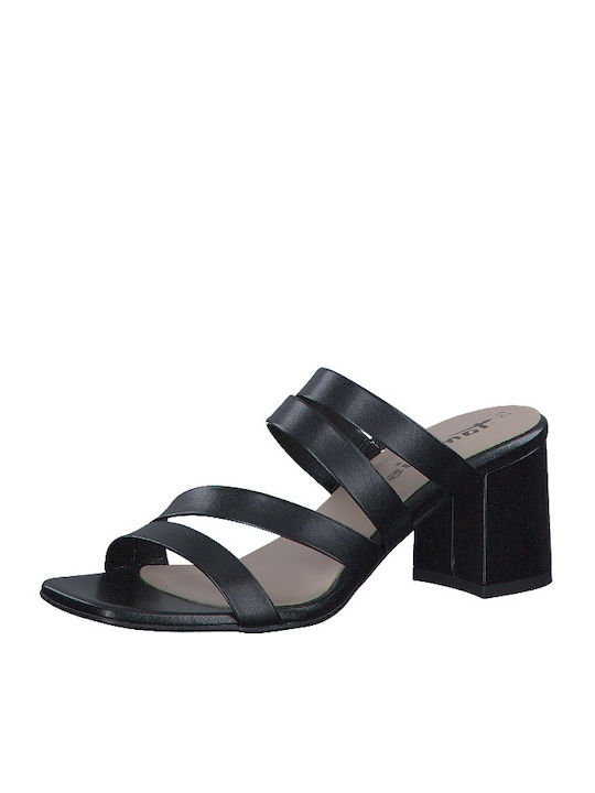 Tamaris Synthetic Leather Women's Sandals Black with Chunky Medium Heel