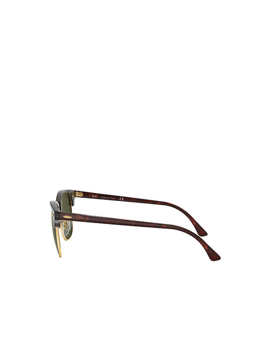 Ray Ban Clubmaster Sunglasses with Brown Tartaruga Acetate Frame and Green Lenses RB3016 W0366