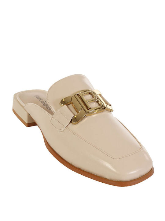 LAURA BIAGIOTTI SHOES SHOES MULES GOLD BUCKLE LOGO BEIGE