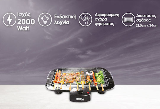 Zilan Επιτραπέζια Ηλεκτρική Ψησταριά Σχάρας 2000W με Ρυθμιζόμενο Θερμοστάτη 34x21.5εκ.