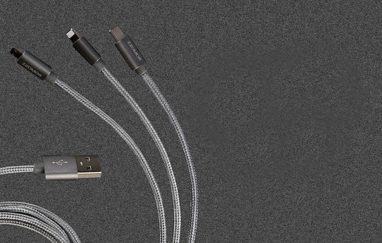 Romoss Mesuda Series Braided USB to Lightning / Type-C / micro USB Cable 3A Ασημί 1.5m (CB25n)