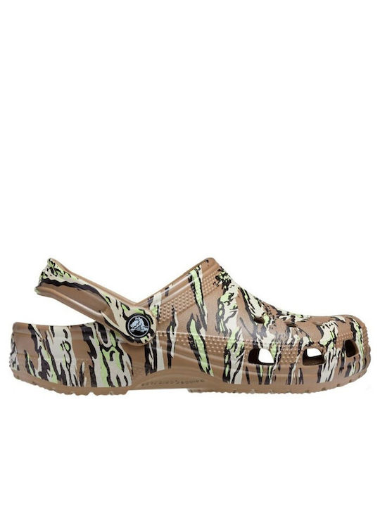 Crocs Classic Printed Camo Αντιολισθητικό Unisex Σαμπό Πολύχρωμο Khaki