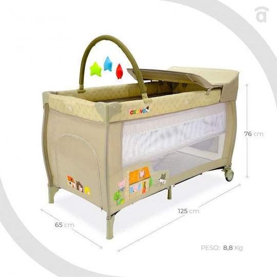 Asalvo Mix Plus Laufstall 2 Ebenen mit Wickeltisch & Matratze Beige 78x125cm
