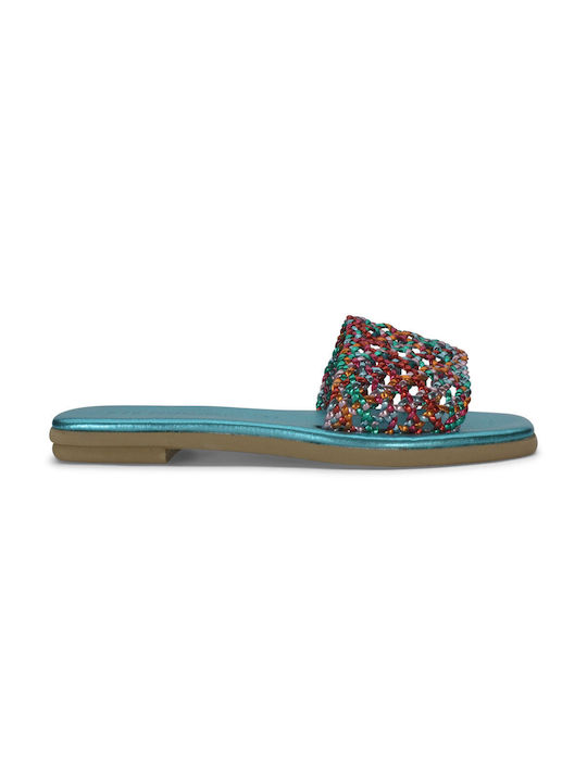 Women's anatomic leather sandal in turquoise color