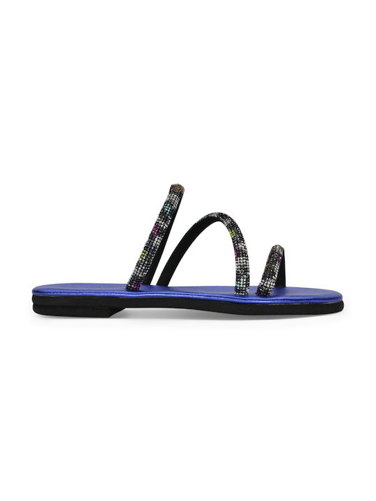 Women's anatomic leather sandal in electric blue color