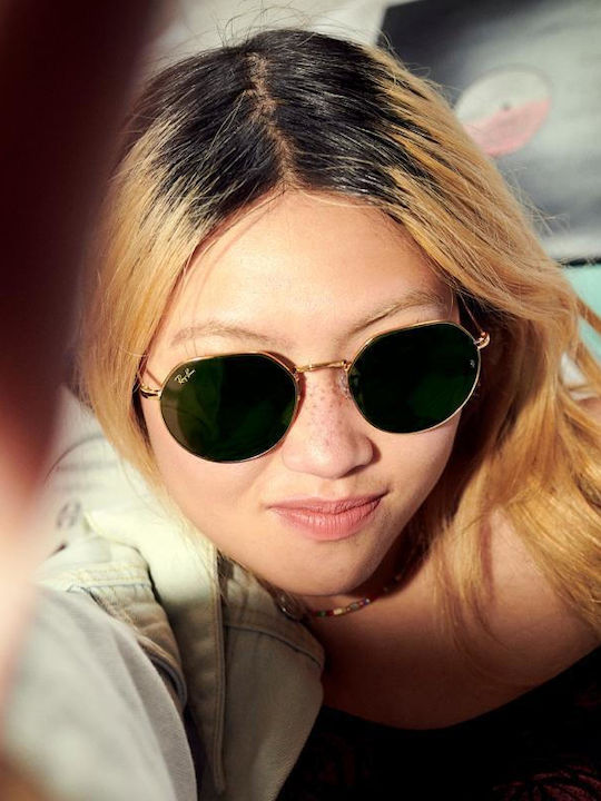 Ray Ban Jack Unisex Sonnenbrille mit Gold Metall Gestell und Grün Linse RB3565 919631