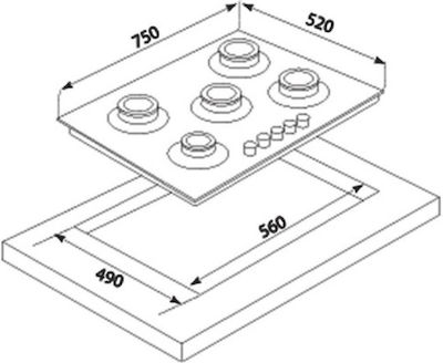 Kumtel OAHDF Autonomous Cooktop with Natural Gas Burners 75x52cm