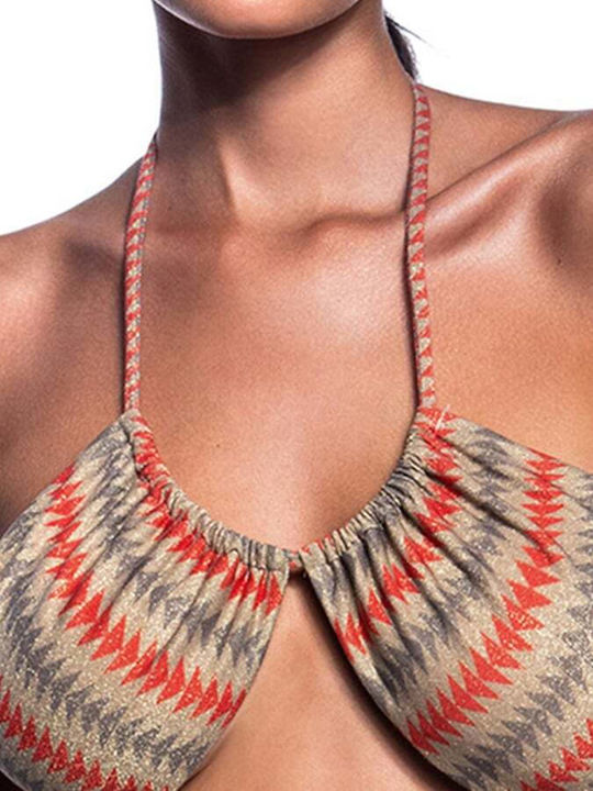 Indian Arrow Strapless Bikini Top B Cup με Ενίσχυση Floral Χρυσό