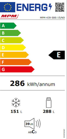 MPM Frigider Tip Dulap 439L Total NoFrost Înălțime 177x Lățime 90x Adâncime 59cm Gri MPM-439-SBS-15/ND