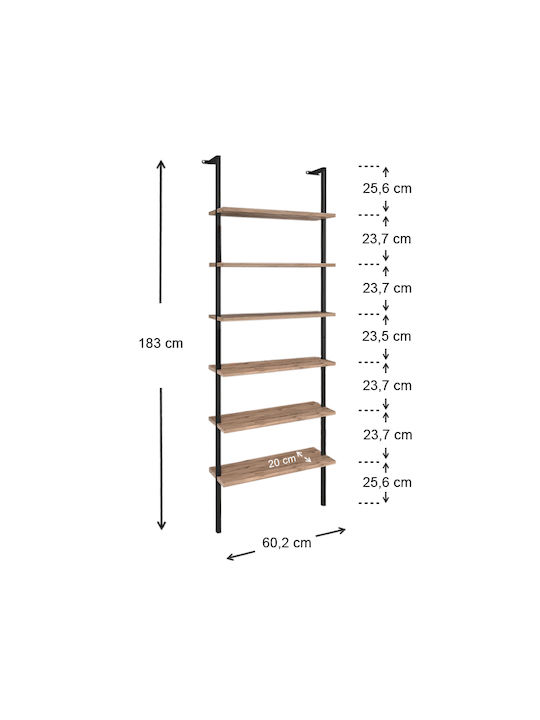 Βιβλιοθήκη Madison Μαύρο / Pine Oak 60x20x183εκ.