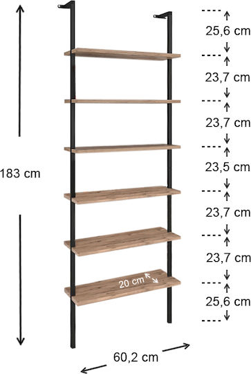 Βιβλιοθήκη Madison Μαύρο / Pine Oak 60x20x183εκ.