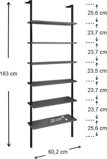 Bookcase Madison Black / Anthracite 60x20x183cm