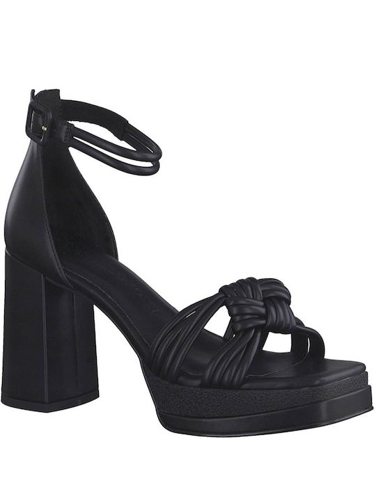 Marco Tozzi Platform Women's Sandals with Ankle Strap Black with Chunky High Heel
