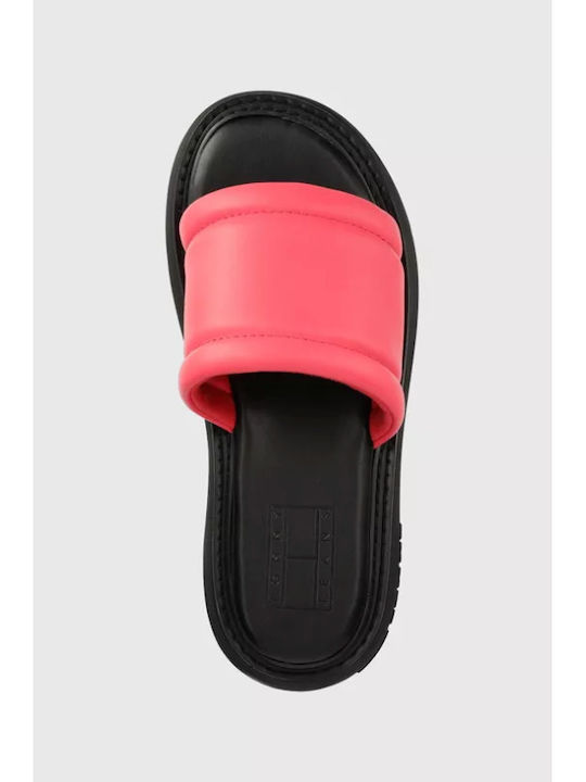 Leather Women's Flat Sandals Flatforms in Fuchsia Color