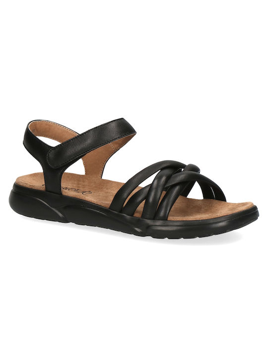 Caprice Women's Flat Sandals with Strap in Black Color