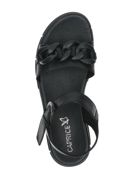 Leather Women's Flat Sandals Anatomic with Strap in Black Color
