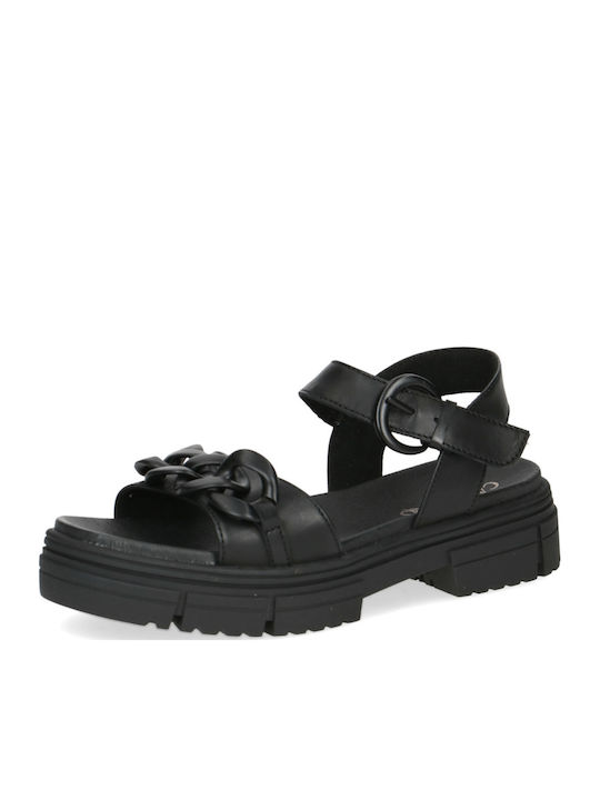 Leather Women's Flat Sandals Anatomic with Strap in Black Color