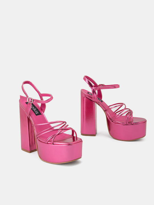 Bozikis Platform Women's Sandals with Ankle Strap Fuchsia