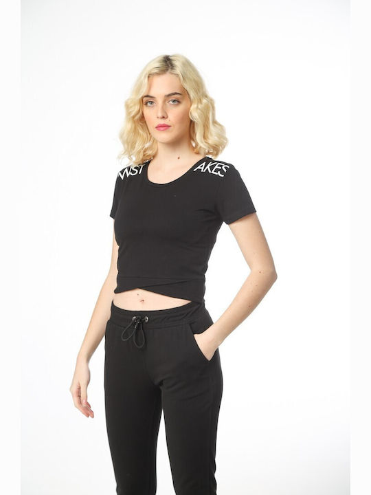 Paco & Co Women's Summer Crop Top Short Sleeve Black