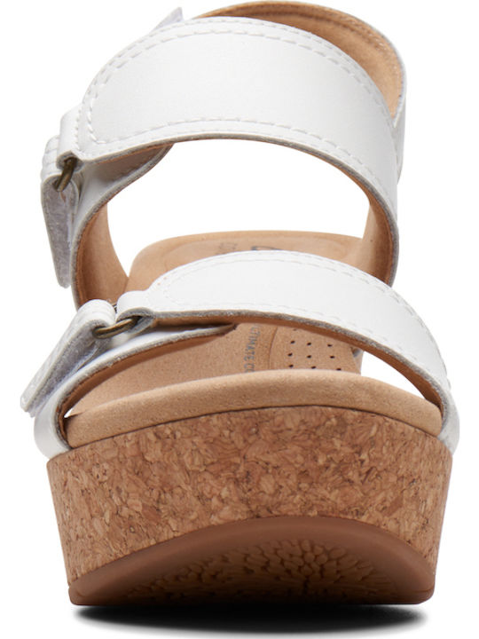Women's Leather Ankle Strap Platforms White