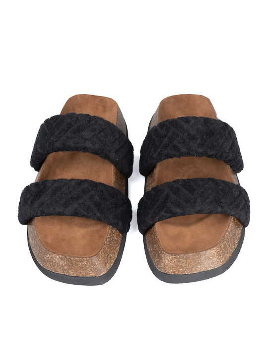 Leather Women's Flat Sandals in Black Color