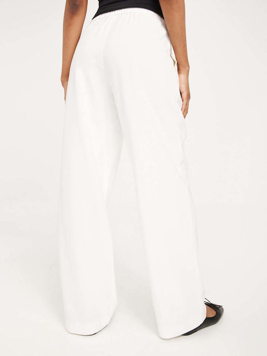 Vero Moda Women's High Waist Fabric Trousers with Elastic in Wide Line White