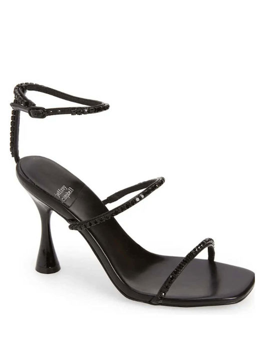 Jeffrey Campbell Fabric Women's Sandals with Ankle Strap Black with Chunky High Heel